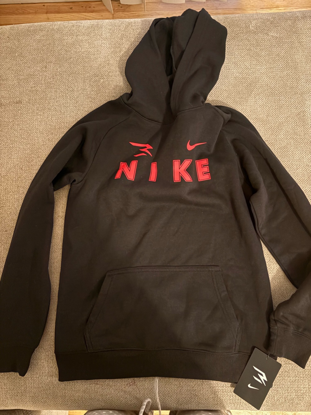 Sporty casual comfy Nike kid boy Black Hoodie with Red Logo